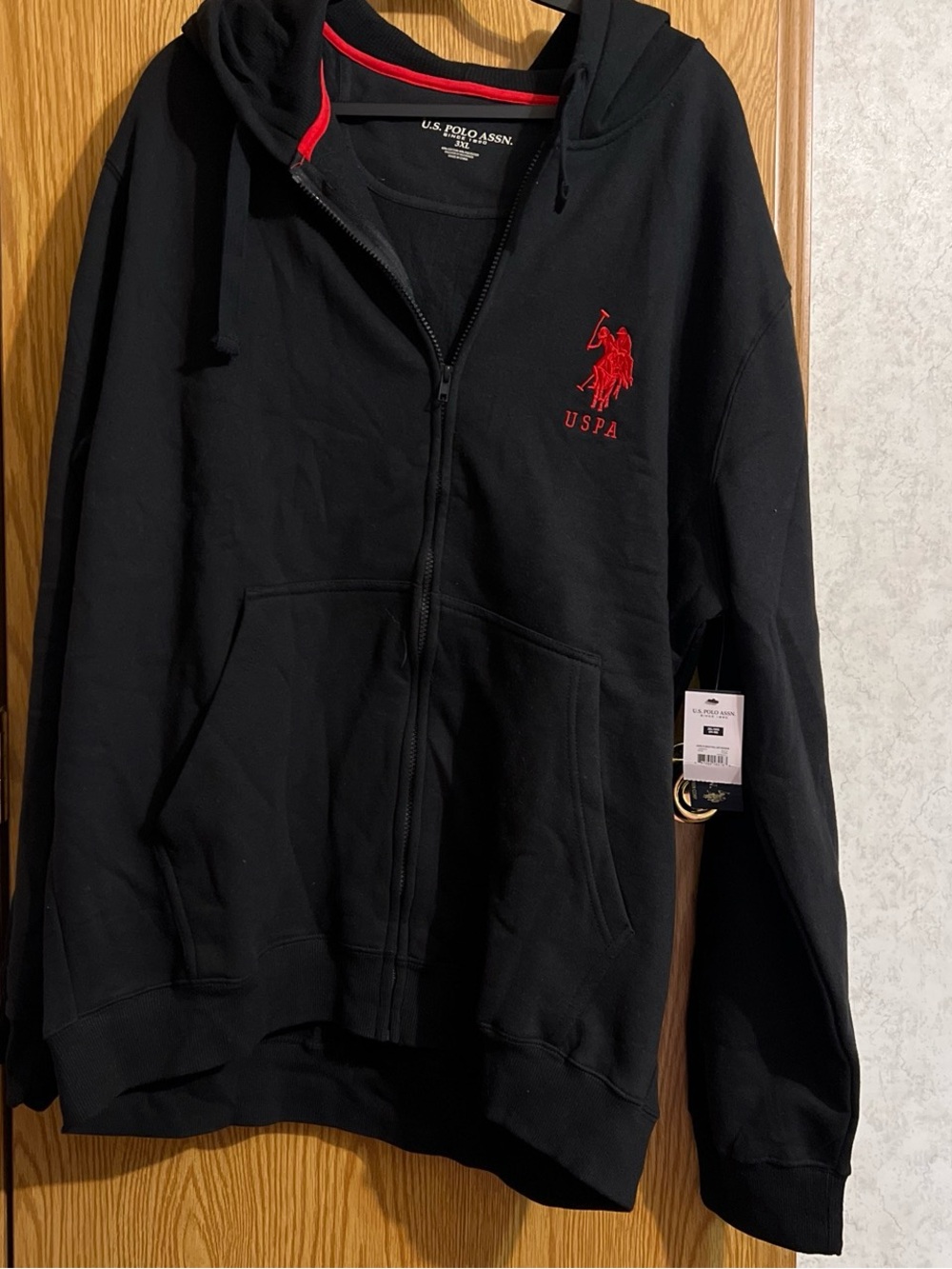 U.S. Polo Assn. Black Zip Hoodie with Red Logo Trim Sz 3 XL